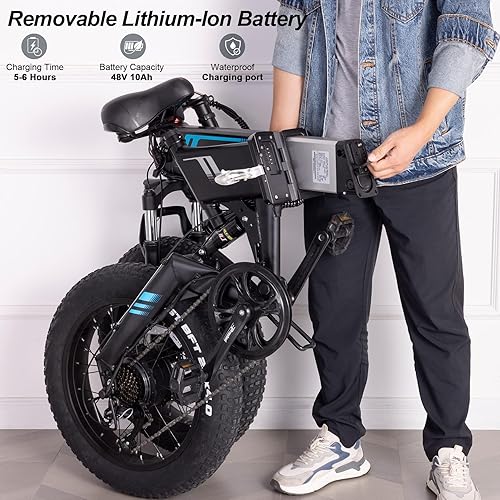 Miniatura 2 de Wooken Bicicleta eléctrica 20 pulgadas de neumáticos gruesos para adultos bicicleta eléctrica plegable de 500 W con batería de 48 V 10 Ah engranajes