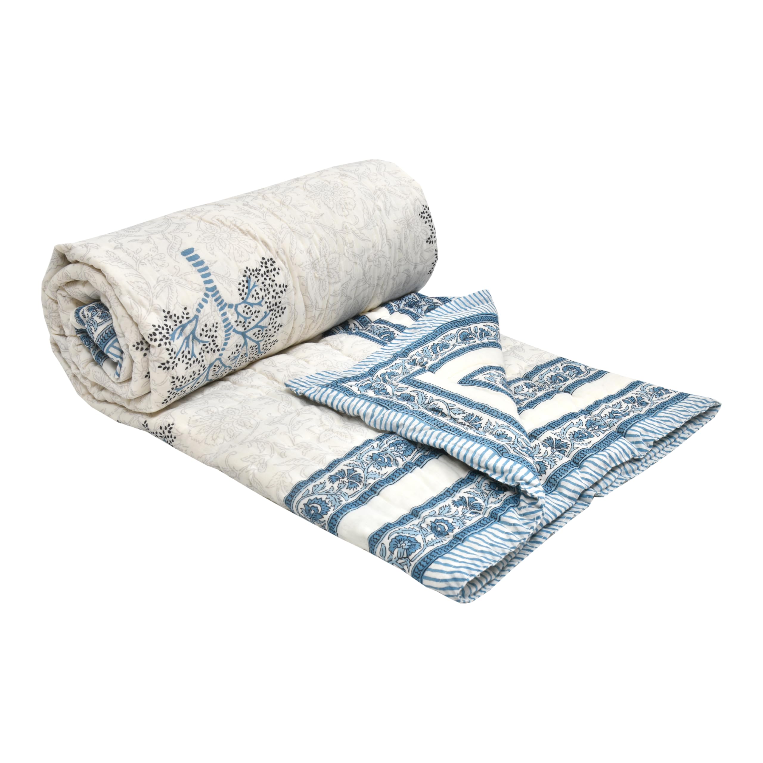 BLOCKS OF INDIA Cotton Single Size Quilt Hand Block Print for Light Winters (60x90 Inches) (Blue Tree) (B0DBZV4TMY) Amazon Price History, Amazon Price Tracker