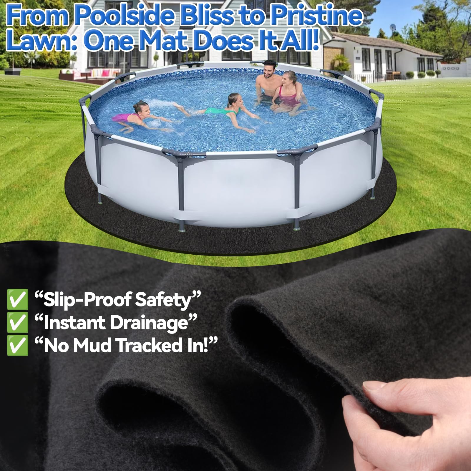 Tapis rond de 3 m pour piscine hors sol, Gorilla Pad pour piscine hors sol, matériau géotextile durable, tapis de sol pour piscine pour la prévention des perforations, prolonge la durée de vie