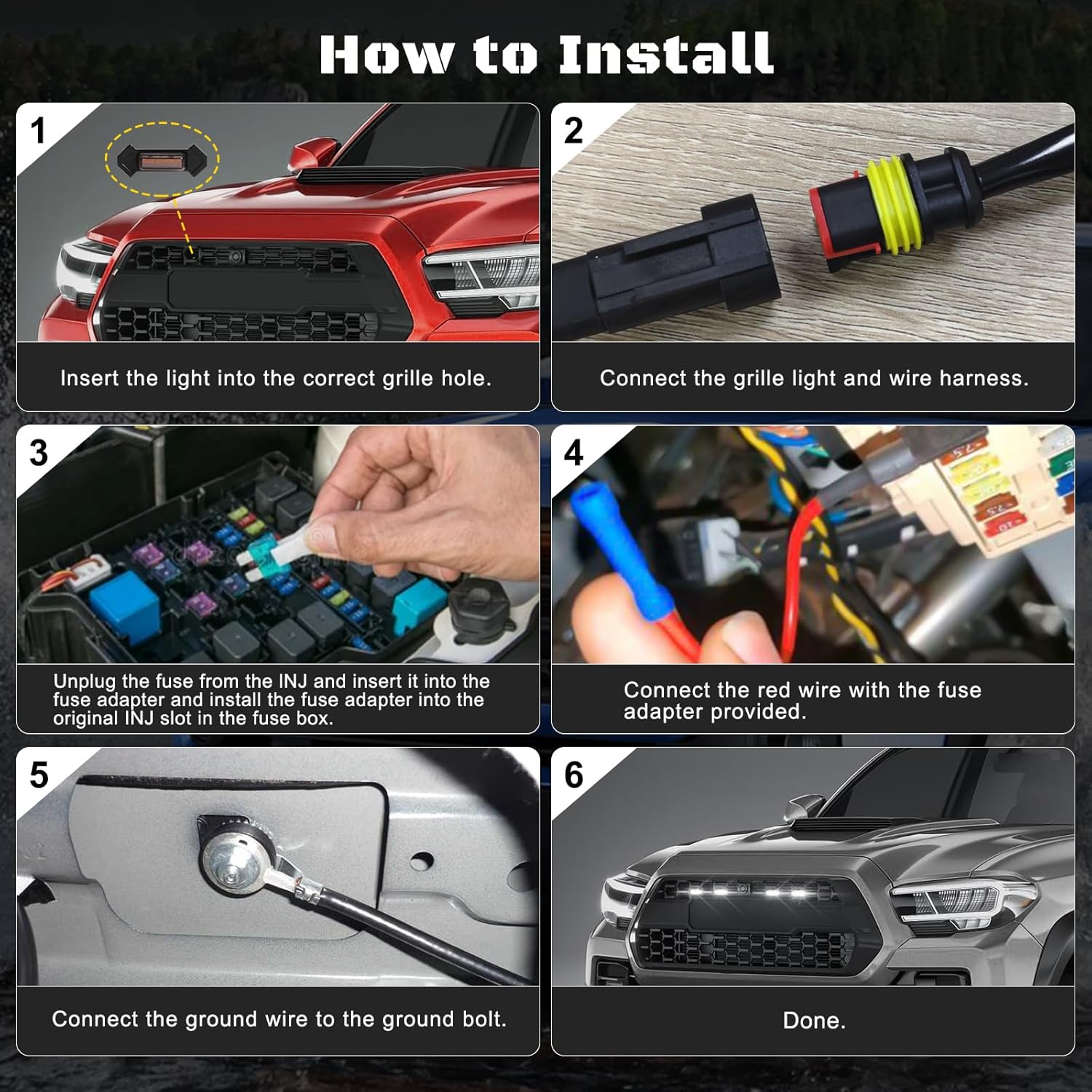 4 Pcs Grille Lights Compatible with Toyota Tacoma 2016-2023 TRD Pro, OEM Style LED Front Grille Lights for Tacoma Accessories with Fuse & Harness (White) - Image 5