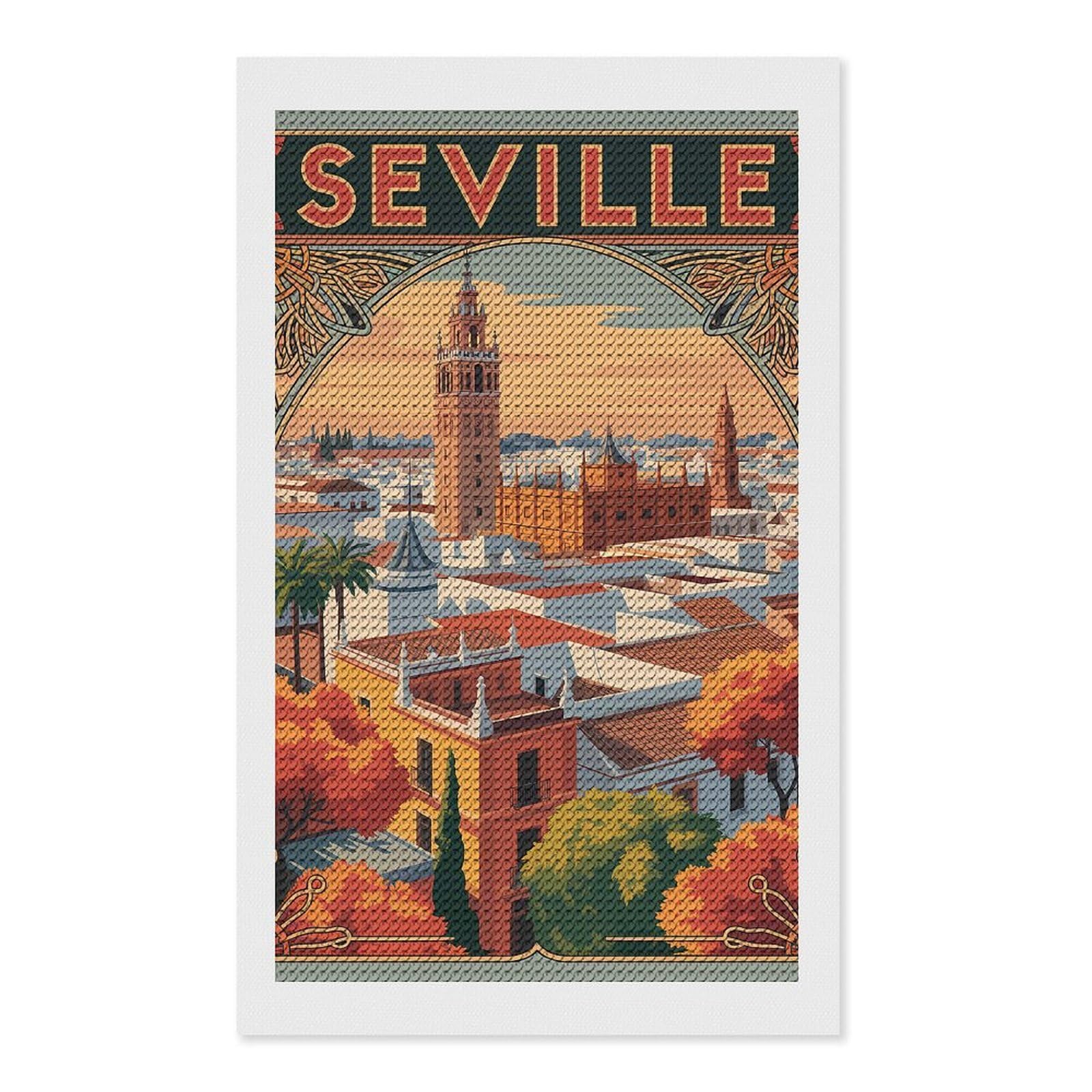 Junmoney Seville Cityscape Vintage Travel Diamond Painting Canvas Set 12"x20", for Women, Pleasing Wall Art Project, Aesthetic Room Decor, Gift Idea