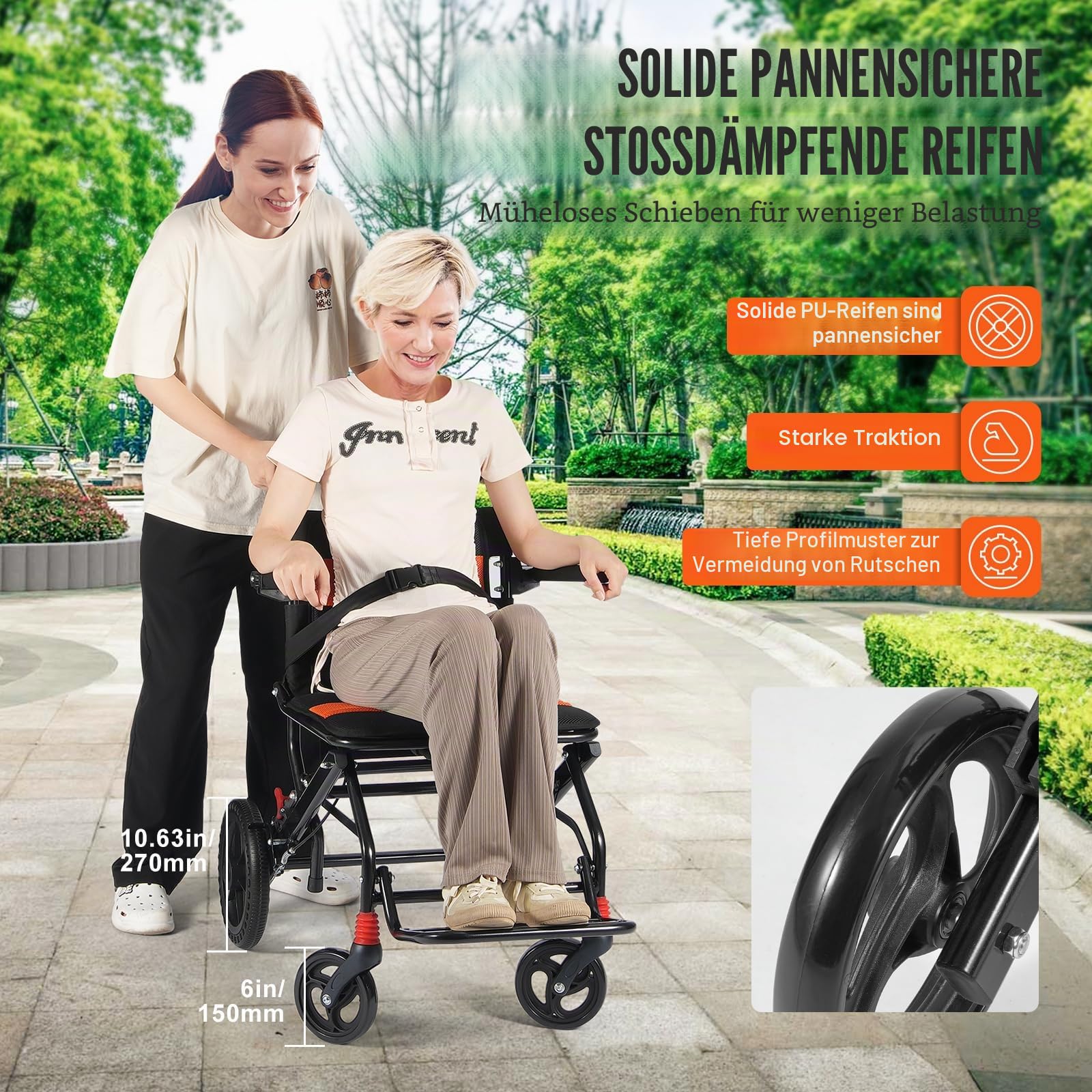 VEVOR Rollstuhl, Aluminiumlegierung, ultraleichter Transportstuhl für Erwachsene, faltbarer Rollstuhl mit klappbaren Schreibtisch-langen Armen, selbstsichernde Bremse, 45,7 cm breiter Sitz, 100 kg