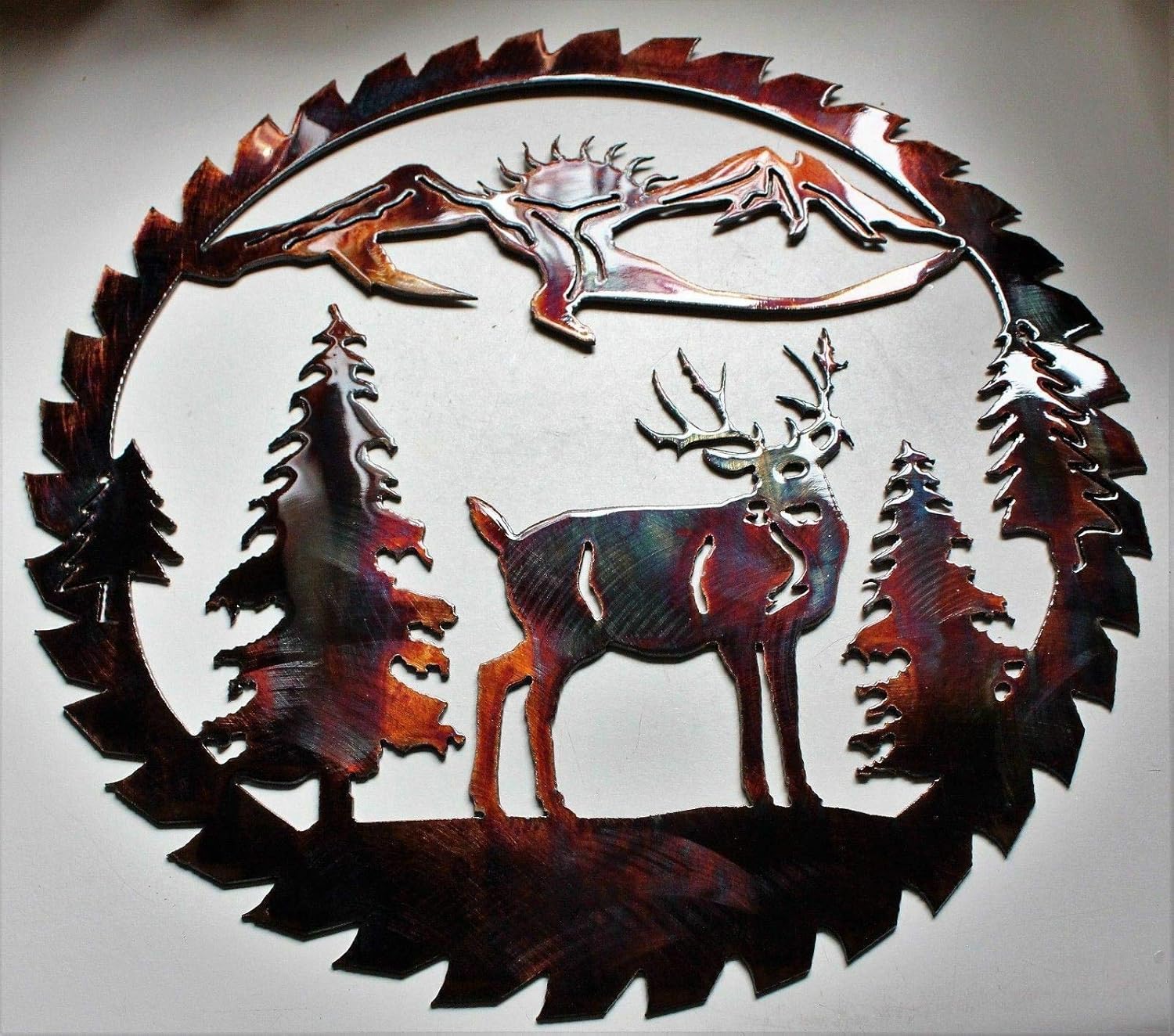 Deer Mountain Saw Blade Metal Art 14"