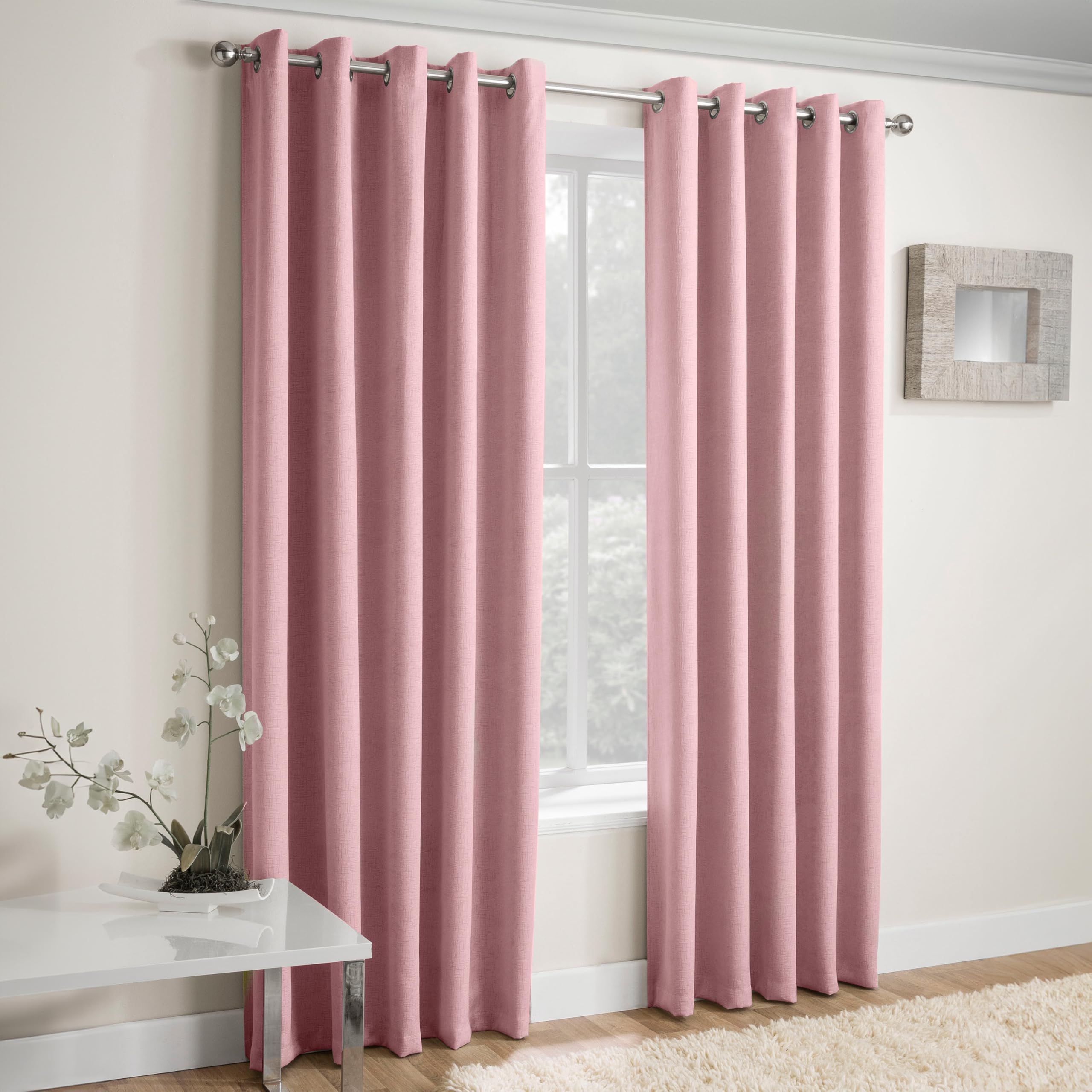 Enhanced Living Vogue Blush Pink 90 x 90 inch (229x229cm) Eyelet Thermal Noise Reducing Dim Out Curtains for Bedroom and Living Room