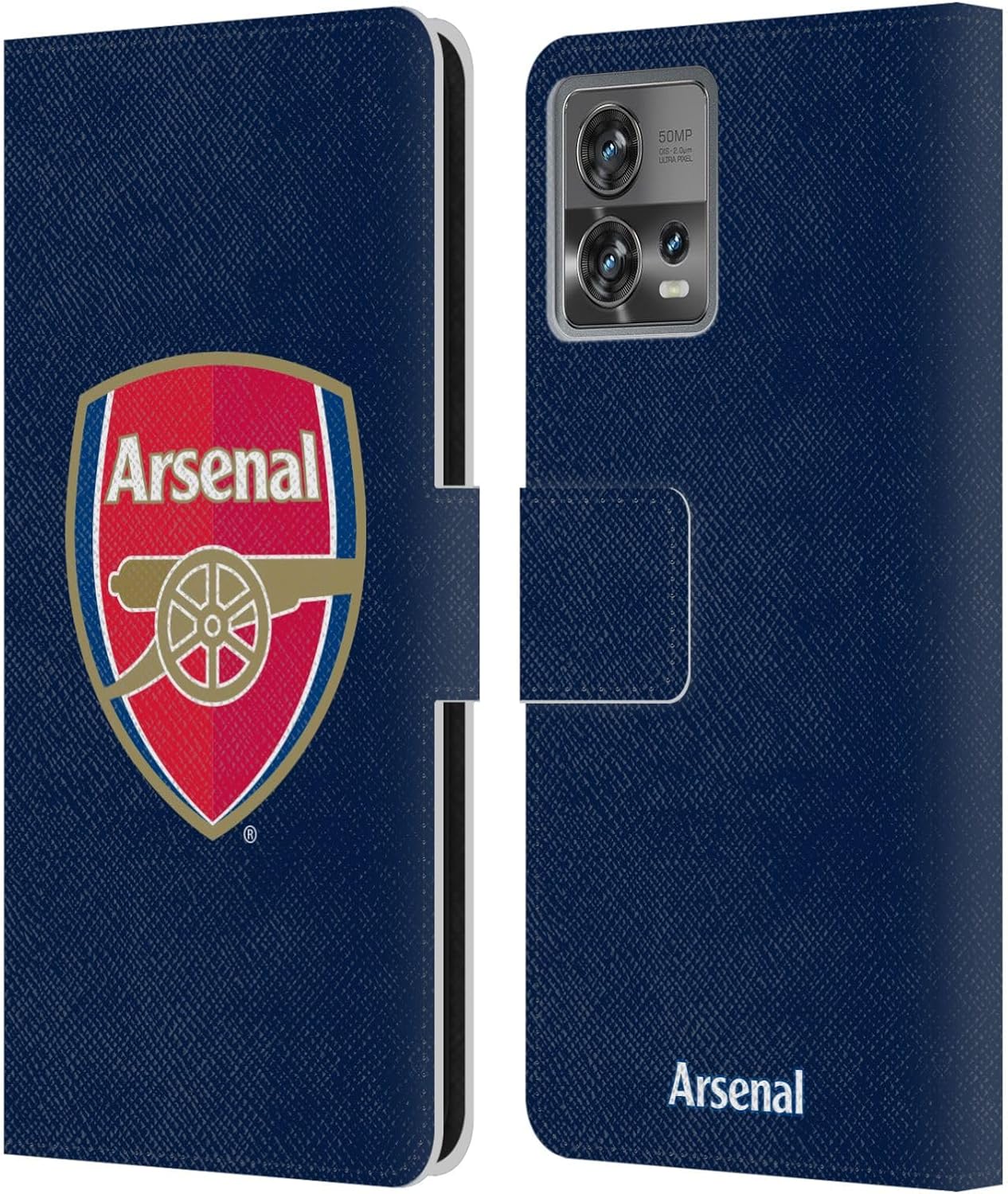 Head Case Designs Officially Licensed Arsenal FC Full Colour Blue Crest 2 Leather Wallet Case Compatible with Motorola Moto Edge 30 Fusion