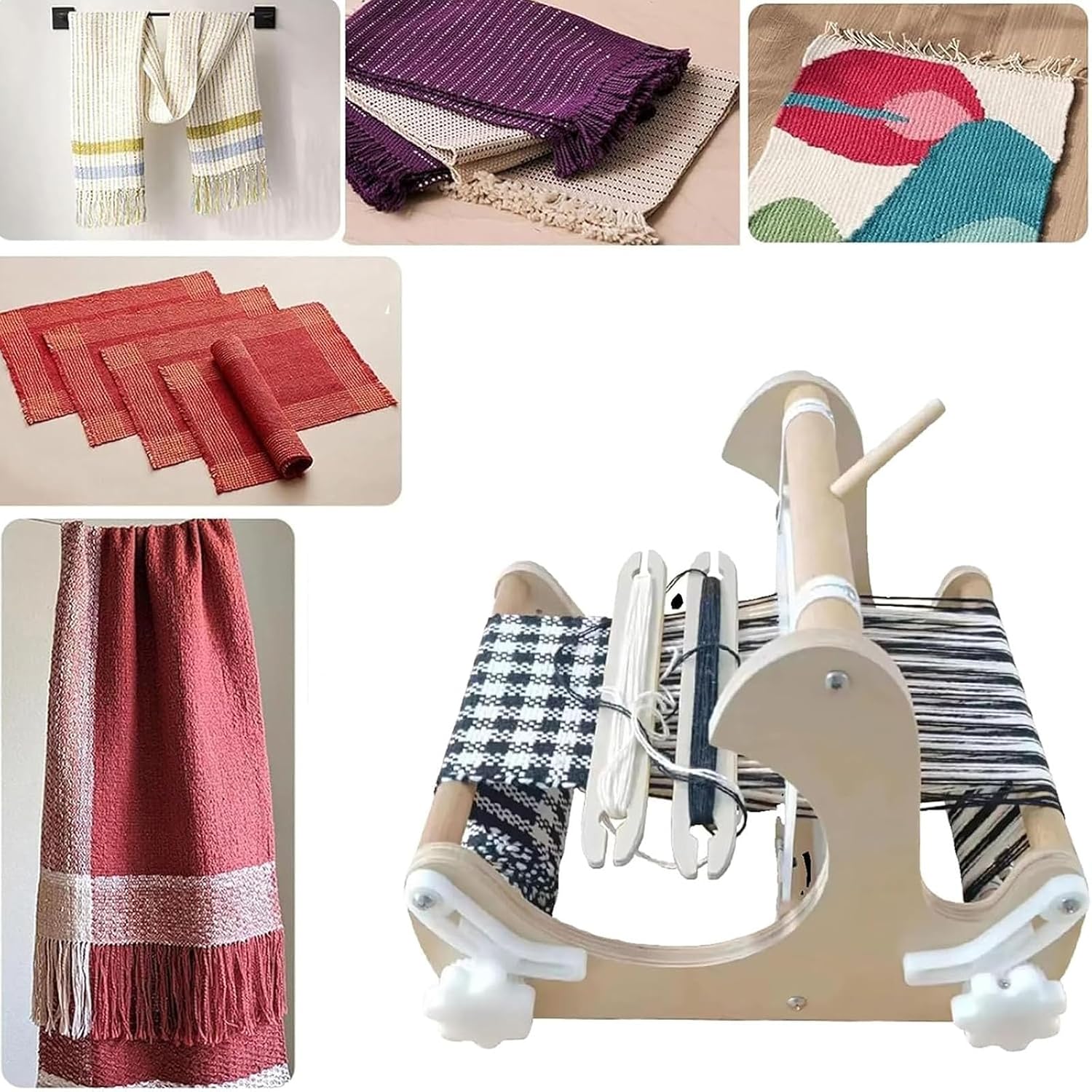 HESUKANJA Tabletop Wooden Weaving Loom Kit for Beginners, 20CM Weaving Width DIY Hand Weaving Machine with Rigid Healds & Shuttles, Craft Loom for Adults