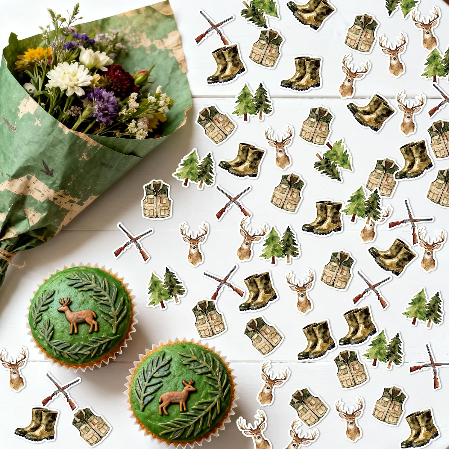 200Pcs Deer Hunting Theme Confetti A Little Hunter Is on the Way Baby Shower Decorations Camo and Hunting Table Decor for Hunting Theme Birthday Baby Shower Gender Reveal Party Supplies