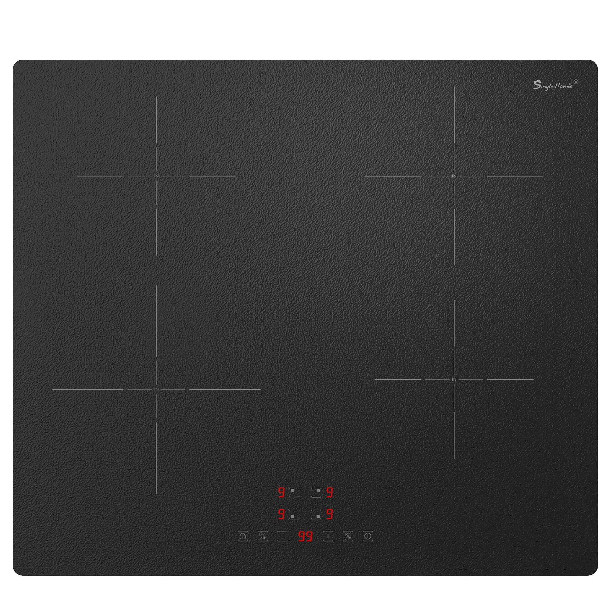 Piano Cottura Induzione 4 Fuochi 60 Cm, Piano in Vetro Opaco, Funzione Boost, 9 Livelli di Potenza & Timer 1-99 Min, Blocco Bambini, 7200W