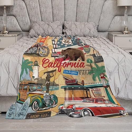 Miniatura 7 de Manta clásica retro para automóvil, diseño clásico de automóvil clásico americano, diseño de motocicleta, manta de franela súper suave para cama y