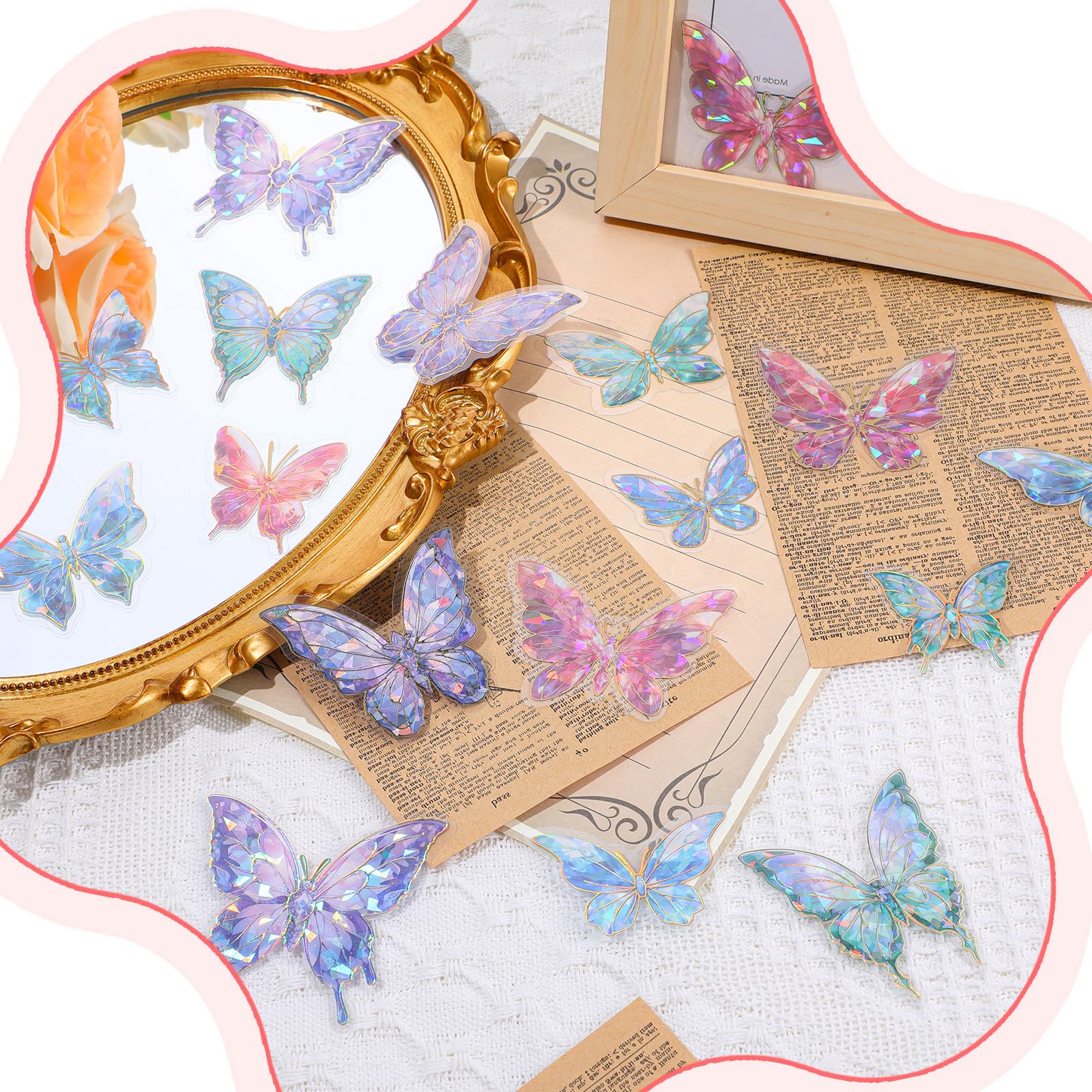 80pcs 3D Holographic Butterfly Stickers Self-Adhesive PVC Butterfly Stickers Decals for Junk Journal Bullet Scrapbook Journals Planners Laptops Paper Crafts - Image 5