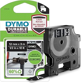 Dymo Kalıcı D1 Şerit (12 mm x 3 mt), Siyah/Beyaz -