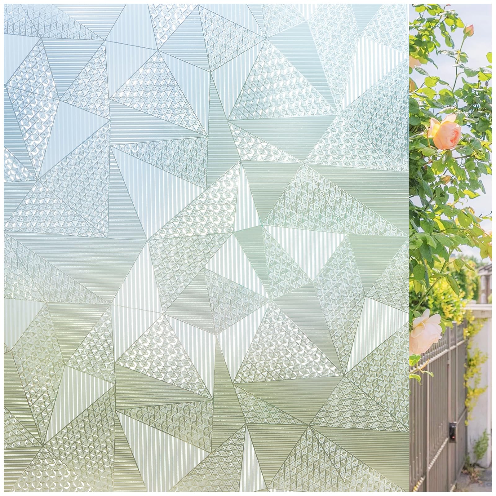 MASACORO Frosted Glass Window Film, 3D Geometric Privacy Film Blocks 99% UV & Heat, Static Cling Bathroom Window Tint for Home Office 17.5x78.7 Inch
