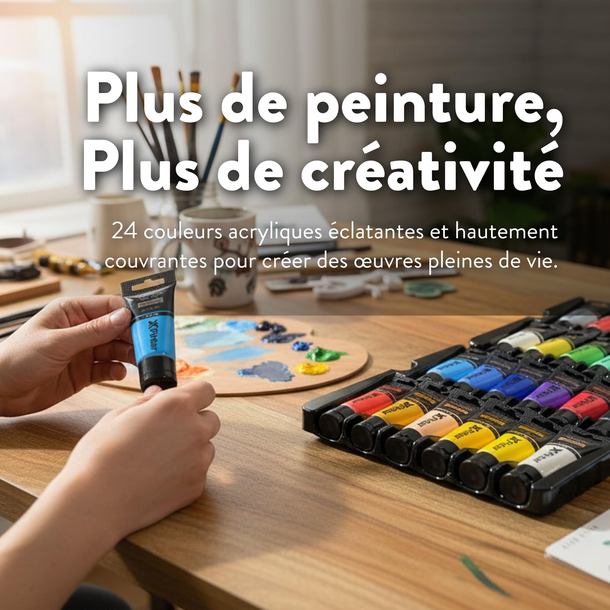 Kit de peinture acrylique avec 2 chevalets, 2 toiles 24 couleurs de 35 ml, 12 pinceaux, 2 spatules et 2 palettes pour couples adultes, cadeau créatif artisanat, décoration et loisirs à la maison et