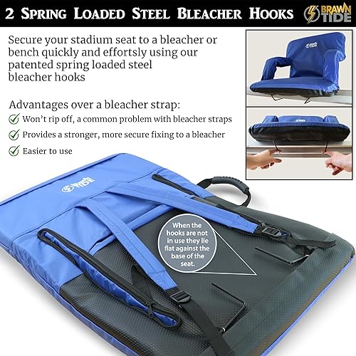 Miniatura 11 de BRAWNTIDE Asiento de estadio con soporte de respaldo, cómodo cojín, acolchado grueso, 2 ganchos de acero para gradas, 4 bolsillos, 2 portavasos, Rojo