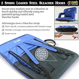 BRAWNTIDE Stadium Seat with Back Support - Thick Comfy Cushion, 2 Bleacher Hooks, 4 Pockets, Arm Rests, Ideal Stadium Chair for Bleachers, Sport Events, Camping, Concerts (Blue, Regular Size)