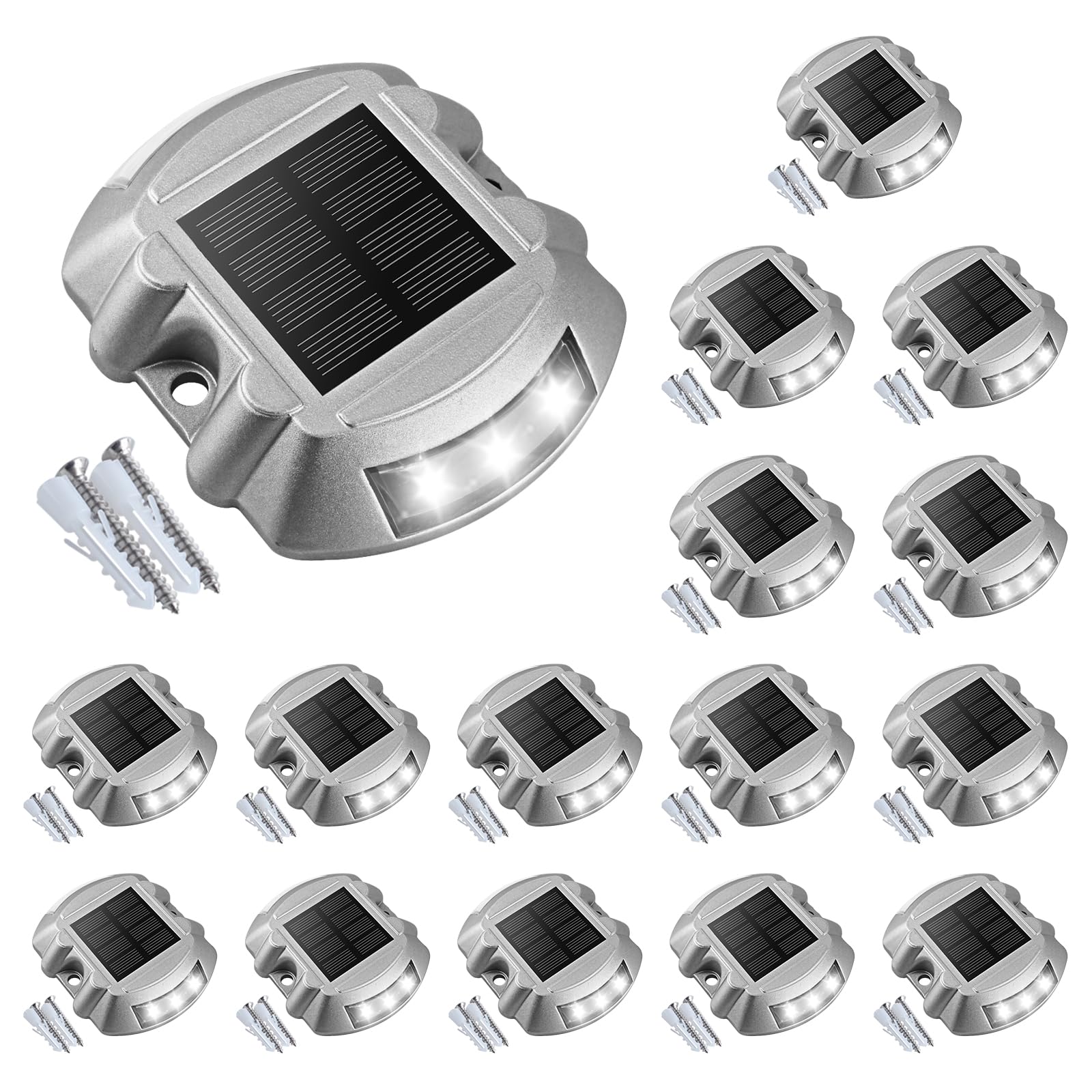 VOLISUN Solar Deck Lights Driveway Dock Lights, 15_Pack Led Wireless IP67 Waterproof Outdoor Warning Step Lights for Driveway Sidewalk Garden Pathway Yard(White)