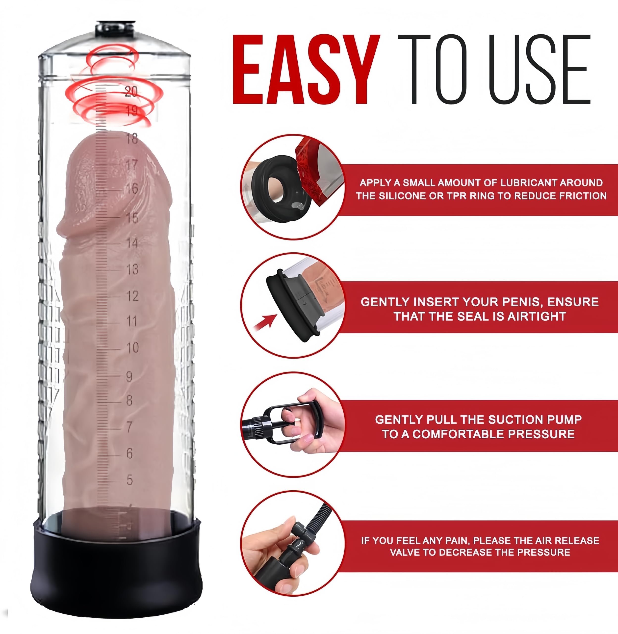 KinZon Pompe à pénis, Sex Toy pour Homme - Agrandir le pénis, Extenseur De Pénis Masculin, Augmenter la Taille De Pénis, plaisirs de couple，avec Vaginette en Silicone (Sans Manomètre)