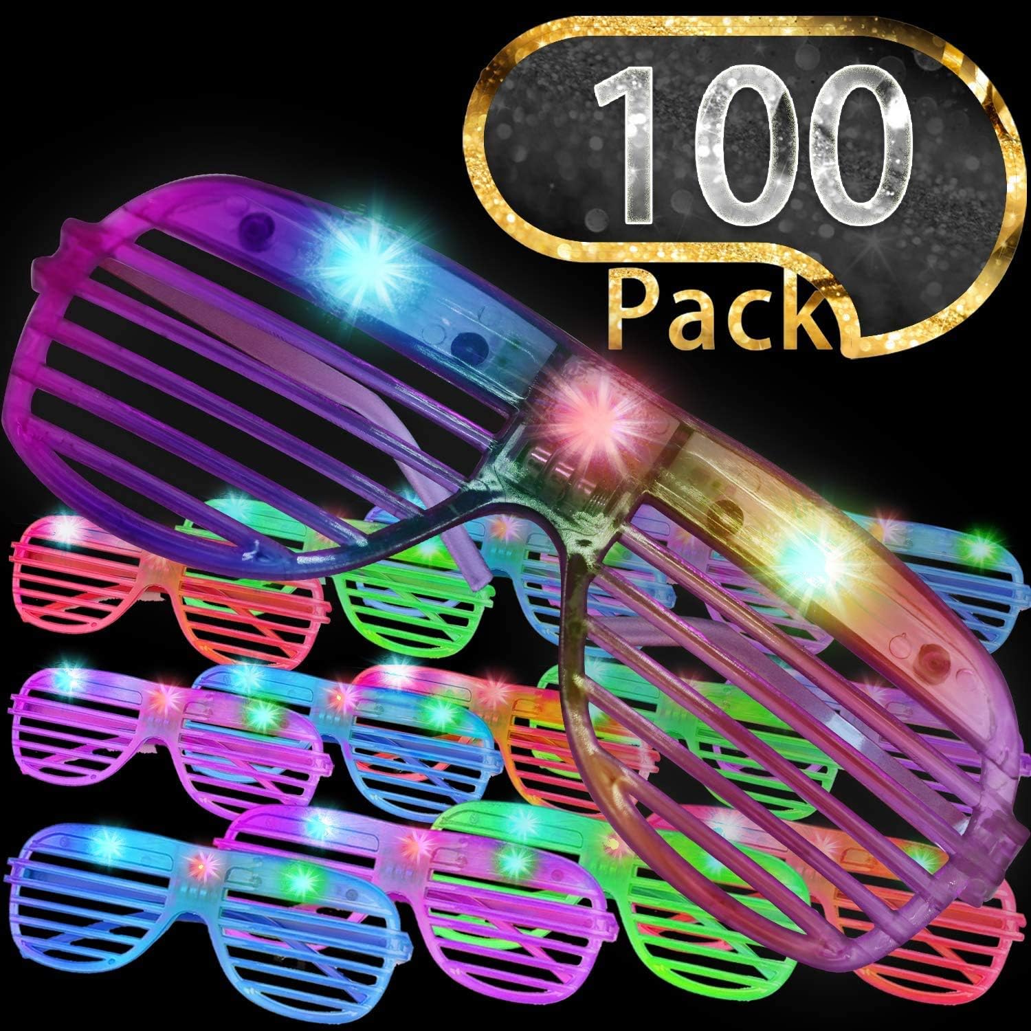 100 Pack Glow Sticks Glasses Bulk Party Pack Easter Basket Party Supplies, Light Up Glasses Bulk,Glow in the Dark Party Supplies Favors,LED Sunglasses, Concert, Neon,Birthday, Party Favors, Pool