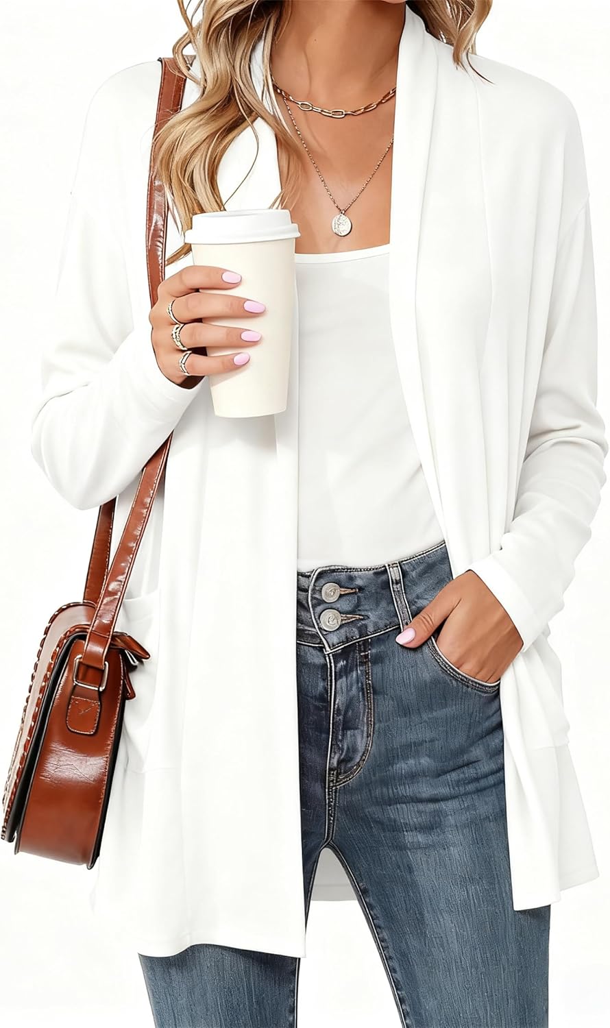 Women's Long Sleeve Lightweight Cardigan Sweaters with Pockets Casual Loose Fit Open Front Jacket Coat