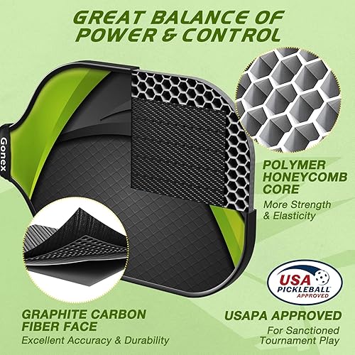 Miniatura 2 de Gonex Pickleball Paddles, USAPA Approved Graphite Pickleball Rackets with Comfort Grip, Carbon Fiber Pickleball Set of 24 Paddles with 4 Balls,