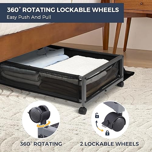Miniatura 4 de STO STO Contenedores de almacenamiento debajo de la cama con ruedas y tapa, paquete de 2 cajones organizadores de almacenamiento de zapatos debajo