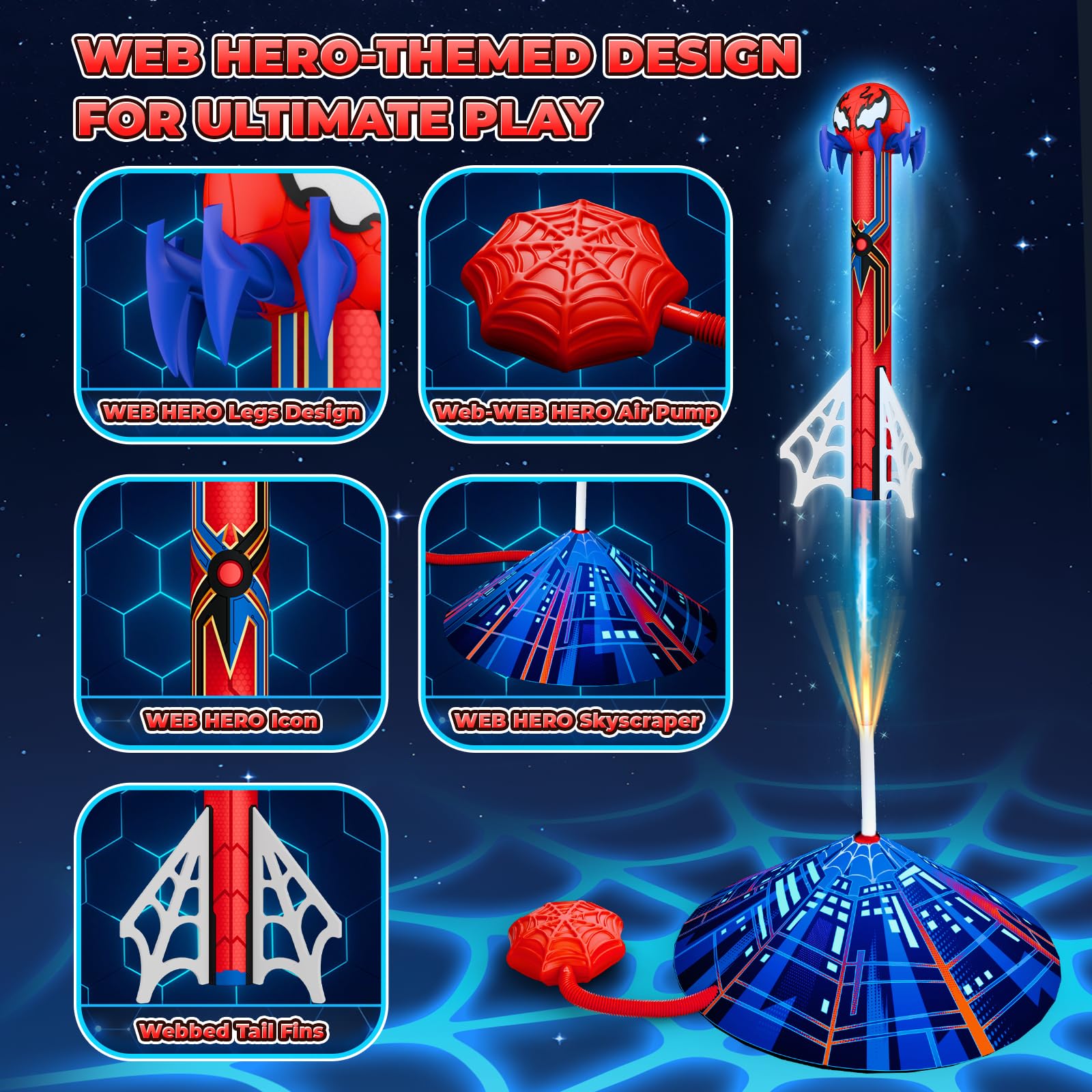 Giochi Bambini 3-12 Anni, Lanciarazzi Razzo Spaziale giochi giardino esterno, 4 Razzi Pompa Ragnatela Giocattolo Gioco Bambino 3-10 Anni, Regalo Bimbo 3-10 Anni Maschio Regali di Pasqua per Bambini