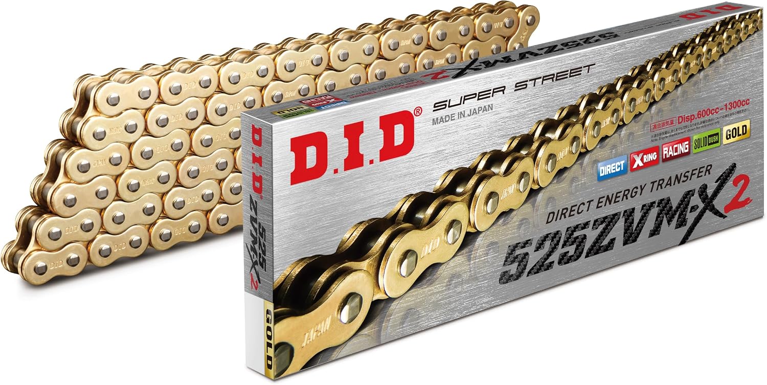 DID 525ZVMX2G118 (525 Series) ZVM-X2 Gold/Gold 118 Link High Performance X-Ring Chain with Connecting Link
