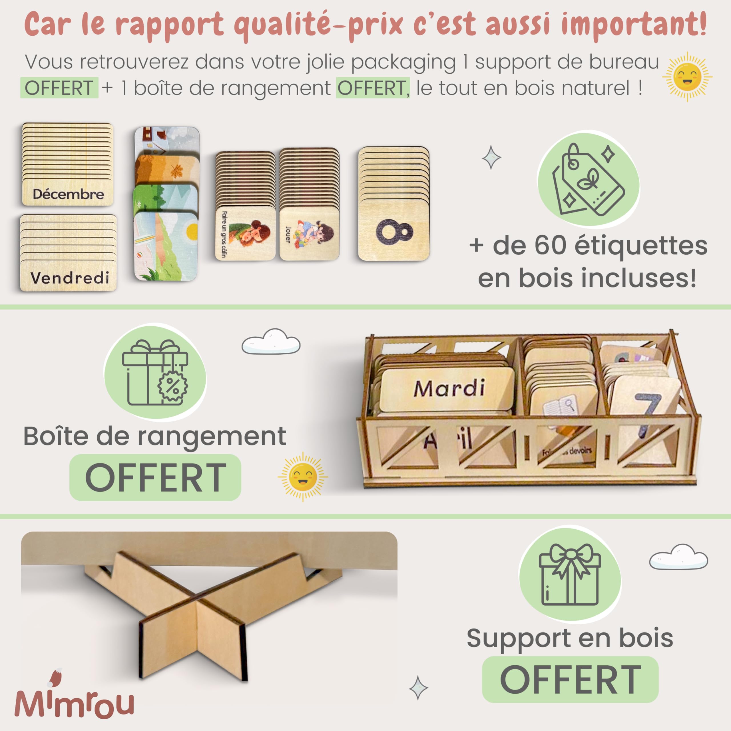 Planning Journalier pour Enfants Montessori +60 Étiquettes pour Les Routines Quotidiennes, Activités, Calendrier et Saisons, Apprentissage dès 3 Ans- Adapté TDAH/TSA