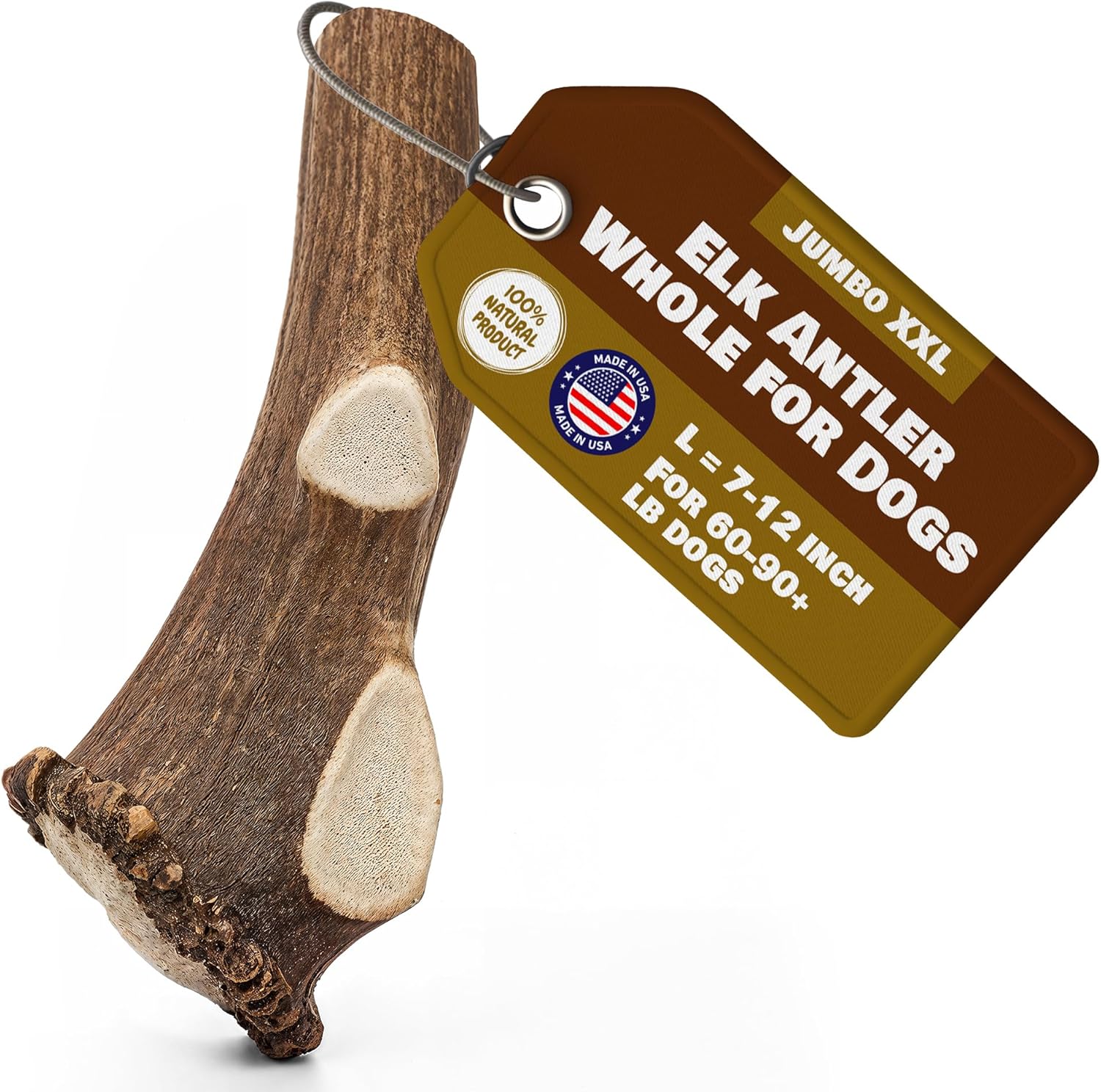 Jumbo Whole Elk Antlers for Dogs | 100% Natural & Organic | Dog Elk Antler for Aggressive Chewers | Whole Dog Antler Chews for Large Dogs 60-90+ lbs | 7-12 Inches, XXL | 12 oz