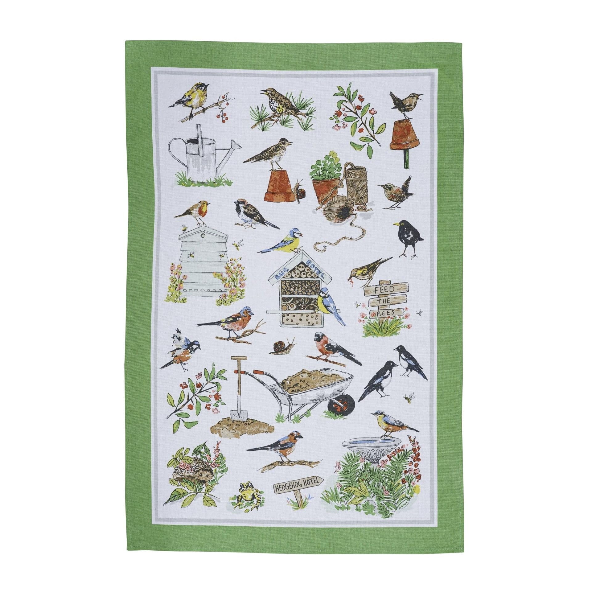 Ulster Weavers Garden Birds Tea Towel 48 x 74cm – Green 100% Cotton Kitchen Towel with Bird Print, Floral Garden Design and Country Kitchen Style