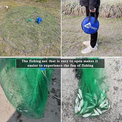 Miniatura 29 de Drasry Red de pesca americana de agua salada, tamaño de malla de 3/8 pulgadas para cebo, trampa de camarones, pesca pesada, red de tiro de 3 pies/4