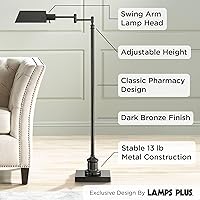 Vista 3 de Regency Hill Jenson Traditional Farmhouse Adjustable Pharmacy Floor Lamp Standing Base Swing Arm 54" Tall Dark Bronze Metal Bright Downward Light