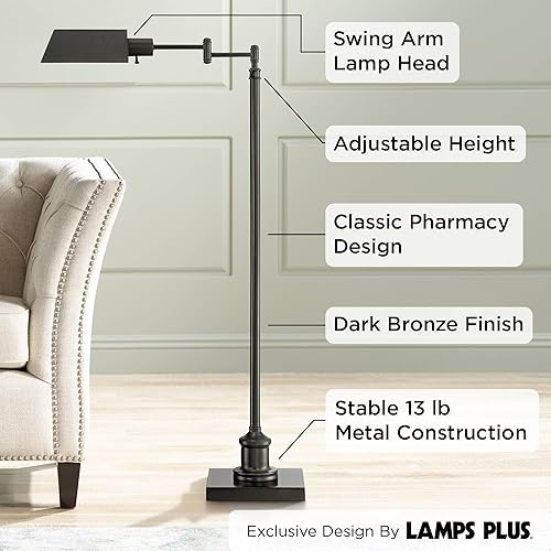 Miniatura 3 de Regency Hill Jenson - Lámpara de pie tradicional de granja ajustable para farmacia, base de pie, brazo oscilante, 54 pulgadas de alto, bronce