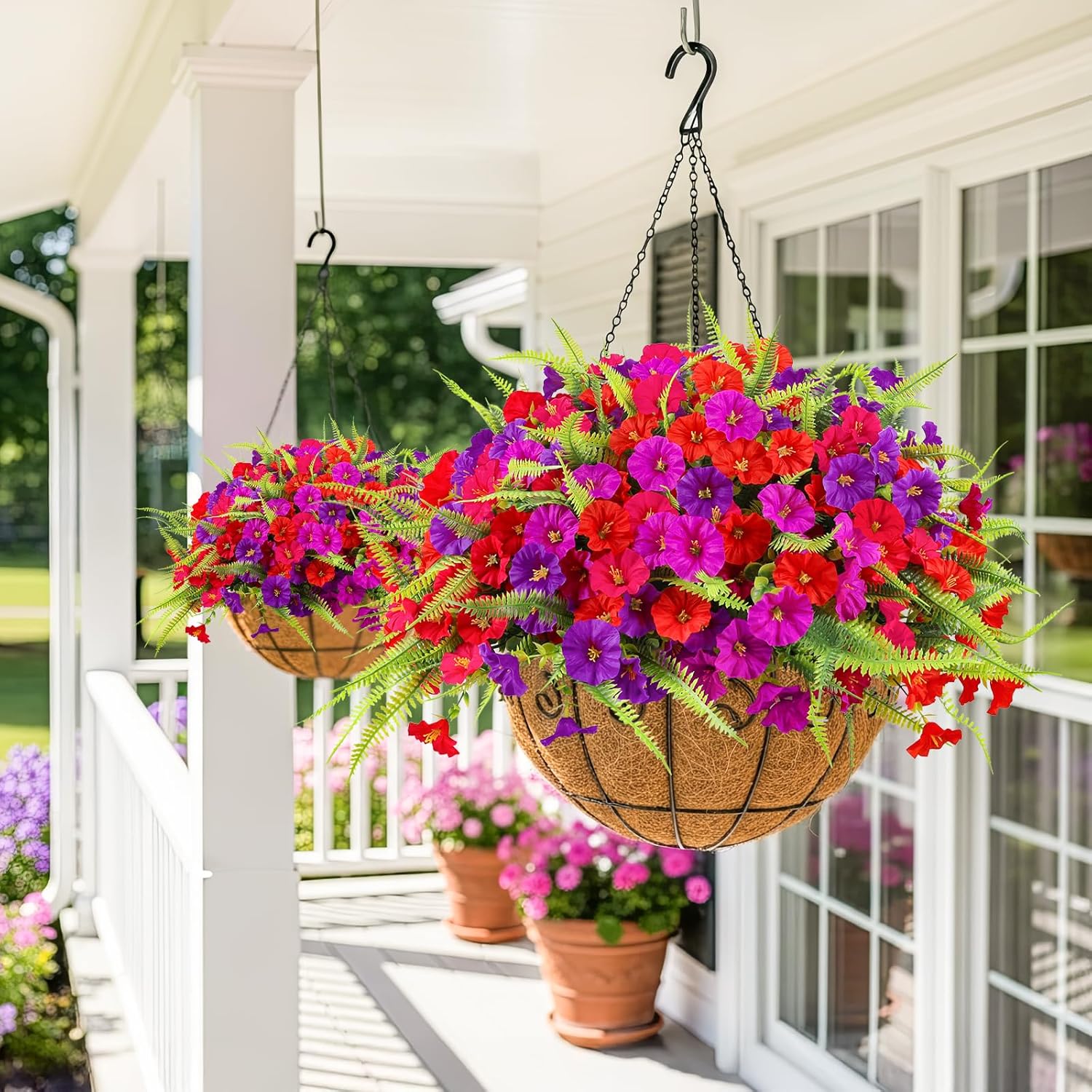 Artificial Flowers for Outdoors 12 Bundles Artificial Petunias Fake Flowers UV Resistant Shrubs Plants with Fern for Indoor Outside Hanging Planters Home Garden Spring Summer Decorations - Image 3