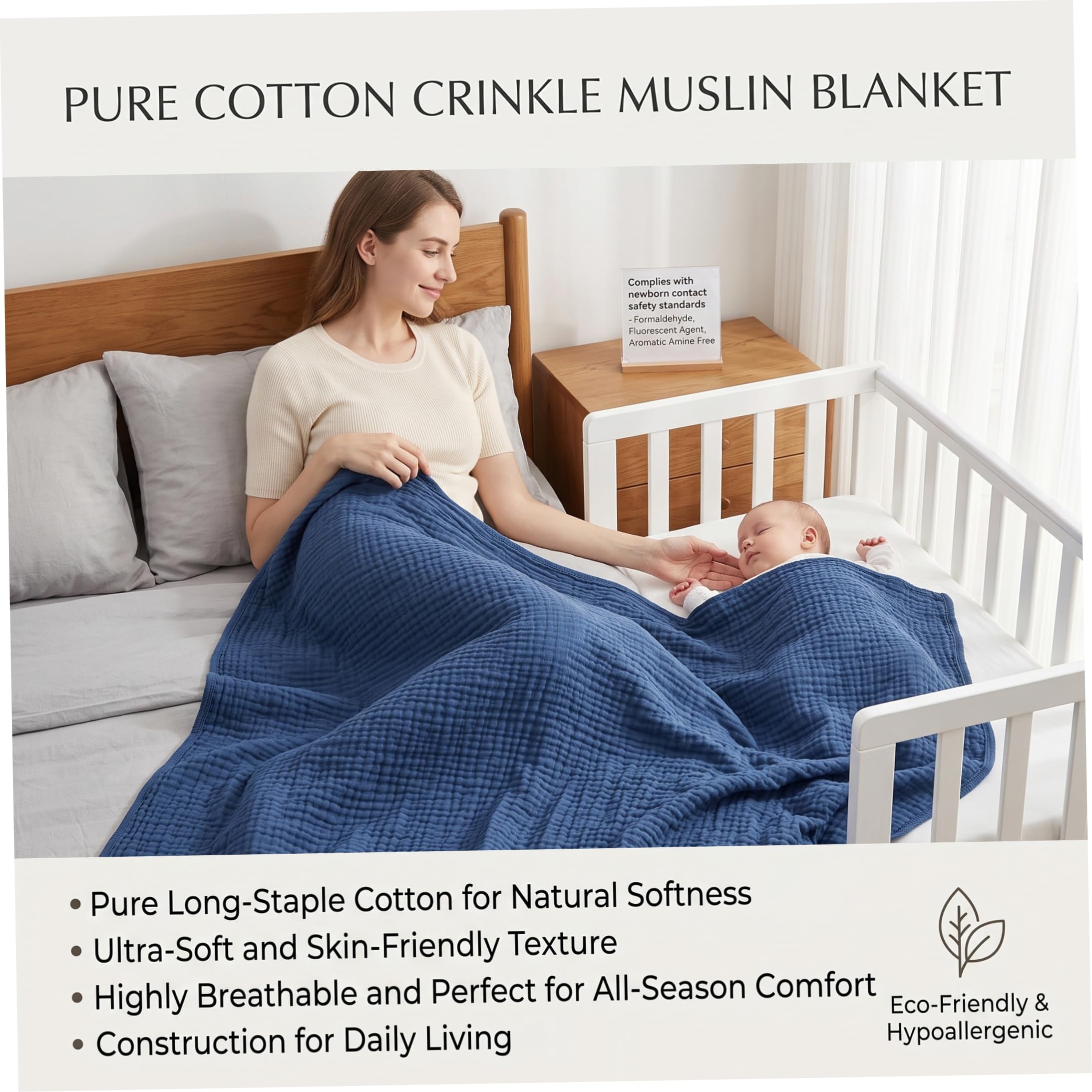Coperta in cotone, morbida coperta in mussola, blu scuro | Cotone delicato sulla pelle, leggero per chi ha il caldo, garza ultra morbida e traspirante