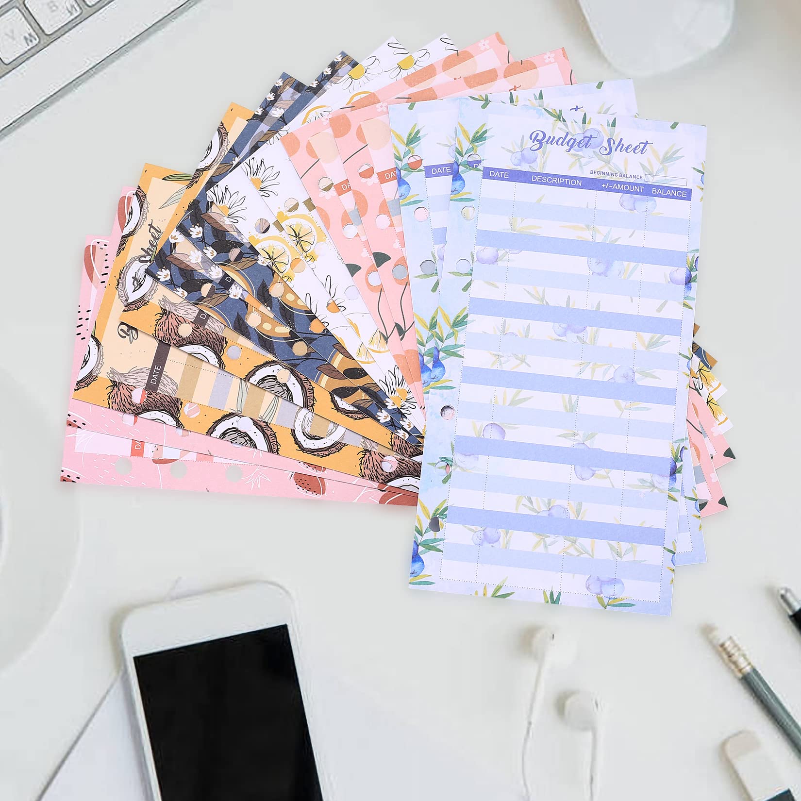 Feuilles de Budget A6 6 Trous, Recharges pour Organisateur de Budget, Accessoires de Bureau Maison École