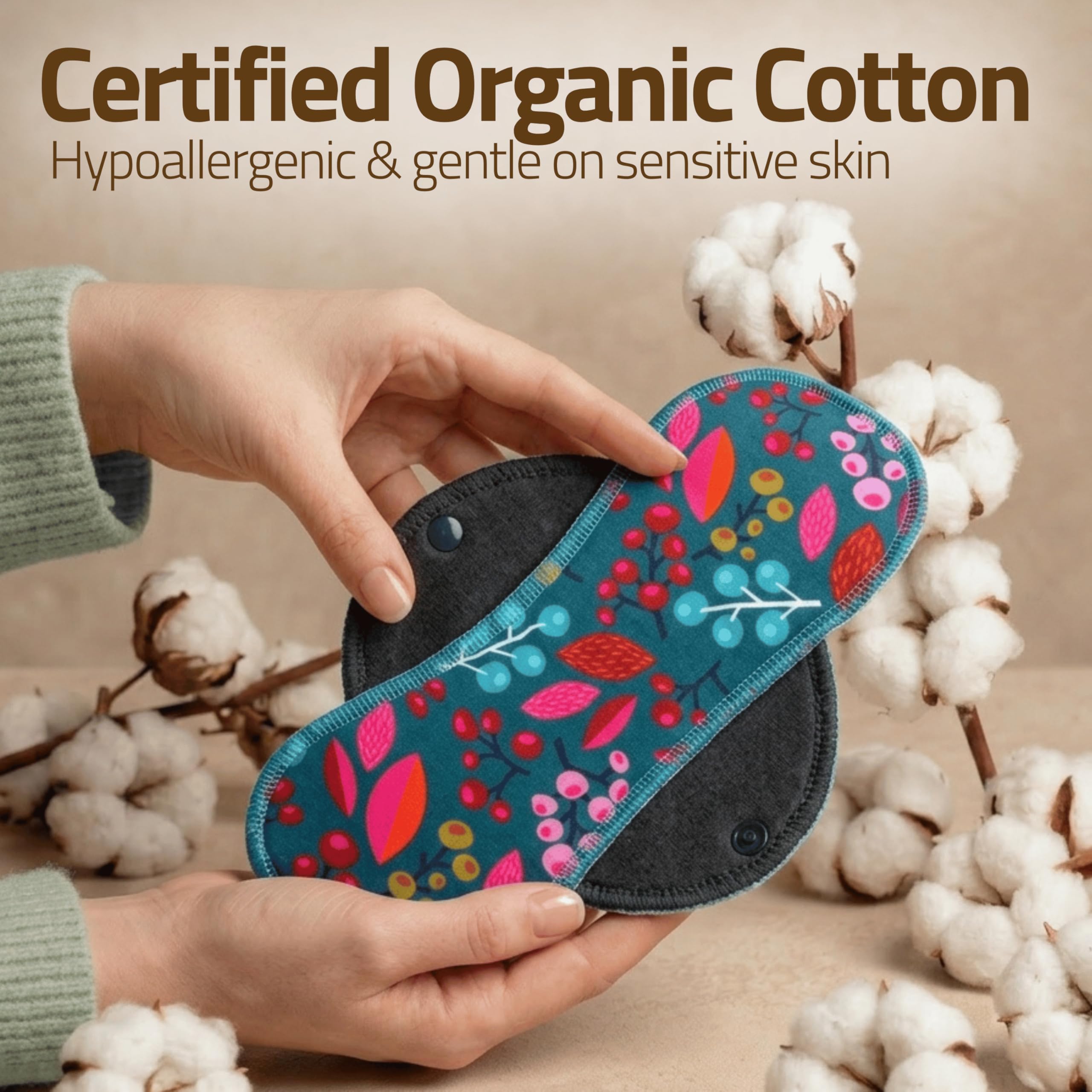 Compresas reutilizables en algodón orgánico para flujo ligero (S+M, 6 uds.); lavables a alta T°, HECHAS EN LA UE; suaves y no irritantes, compresas de tela para una higiene menstrual cómoda de mujeres - 4