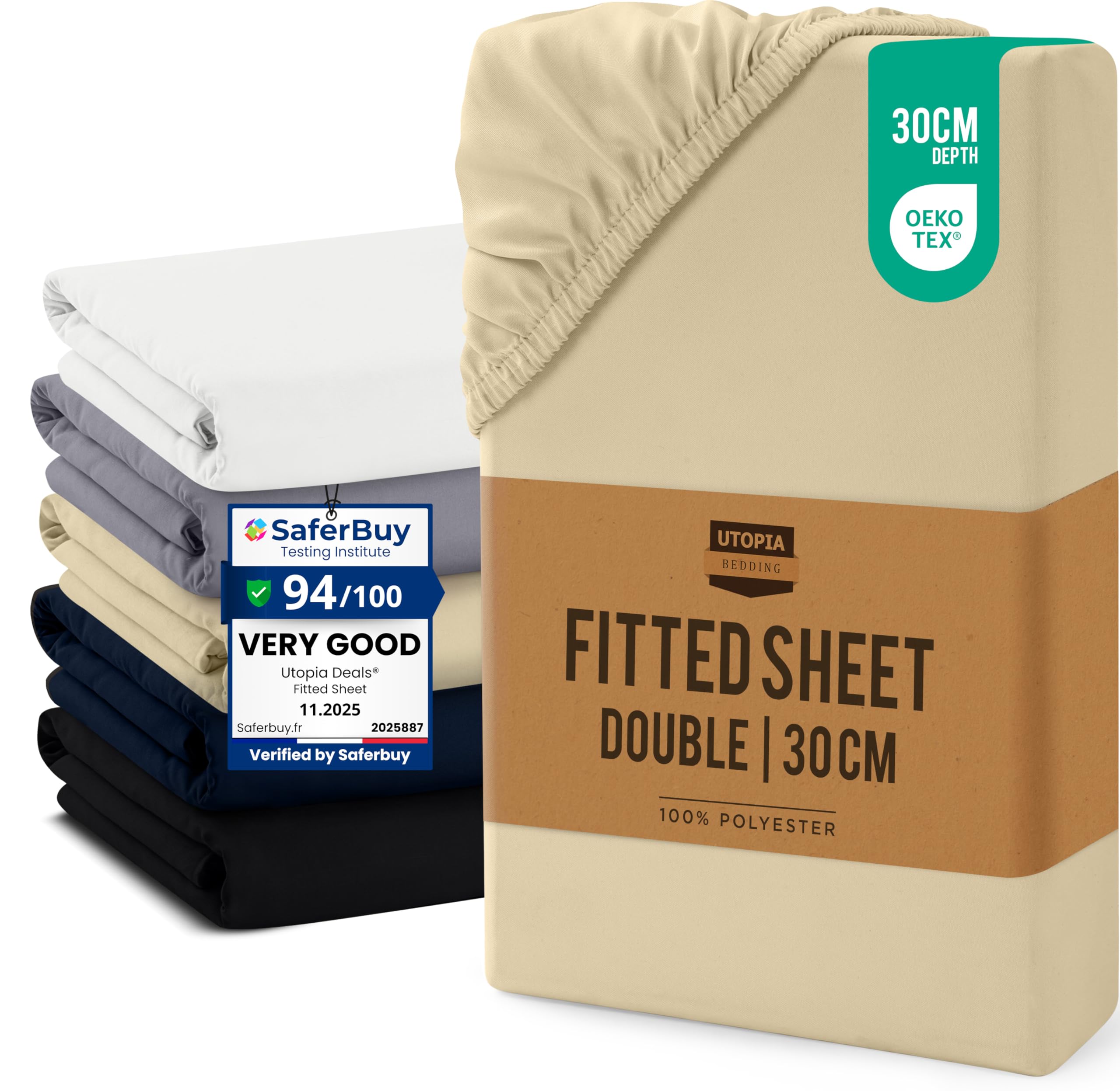 Utopia Bedding Beige Fitted Sheet Double,