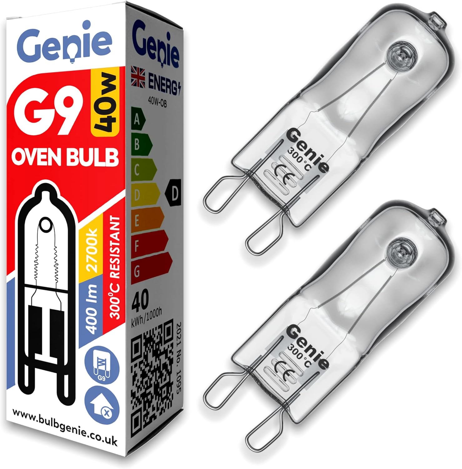 2 Pack of 40W G9 Oven Light Bulbs 300°C Heat Tolerant 230V Halogen