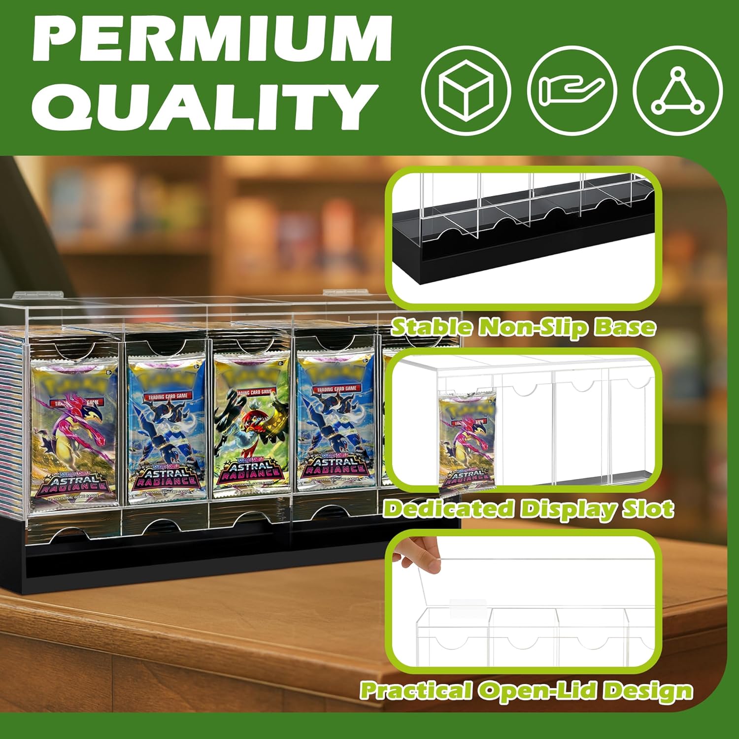 5-Slot Booster Pack Dispenser with Non-Slip Base,Acrylic Card Pack Dispenser Fits 200 Booster Packs for Dispensing,Card Holders Storage Case for Trading Card and Sports Card Packs