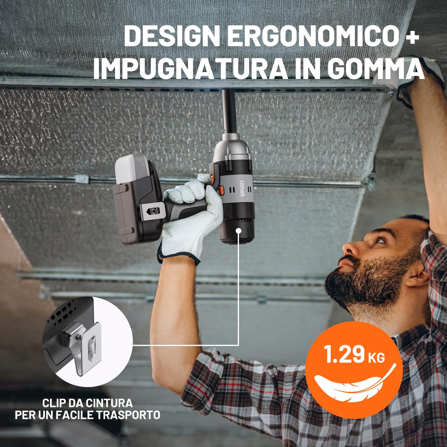 Litheli Avvitatore a impulsi a batteria, 400 Nm con batteria da 2,0 Ah, avvitatore a impulsi da 1/2 pollice con luce LED, velocità variabile per la casa, l'auto, il fai da te e l'arredamento