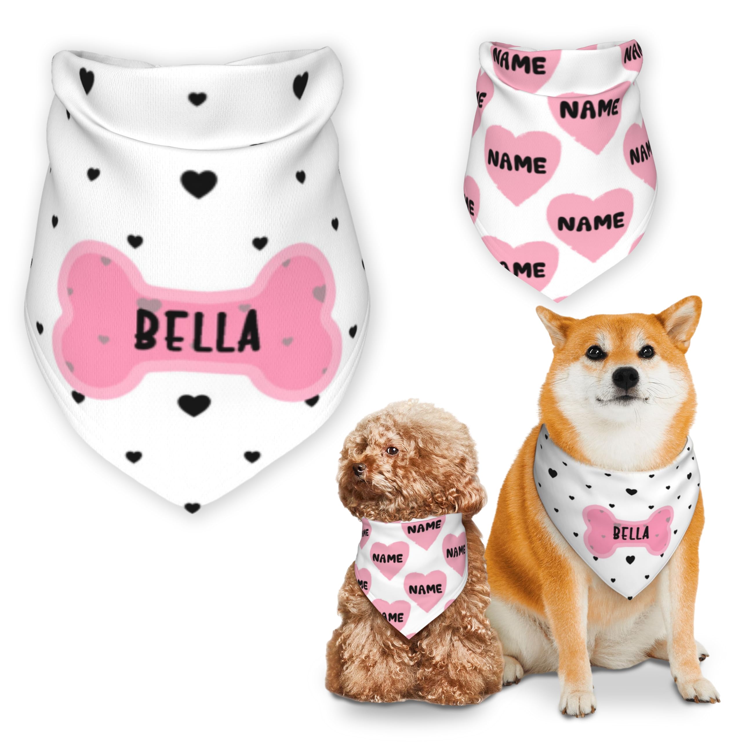 Light Pink Bone Pet Name Personalized Dog Bandana Gifts Custom Neckwear Pet Scarf Kerchiefs Double Sided Printing Triangle Bib Accessories for Dog Puppy Cat Small Medium Large Size