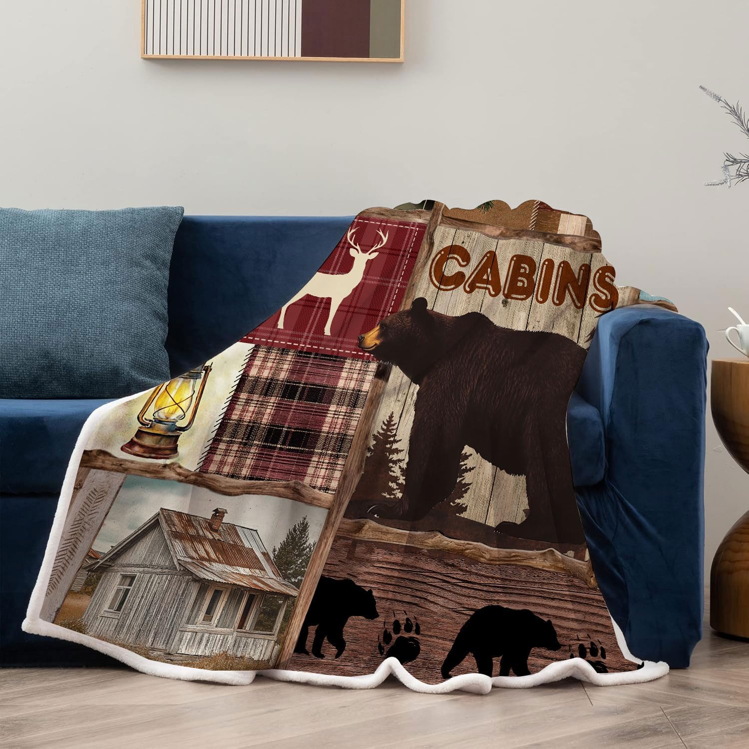 Rustic Cabin Throw Blankets, Vintage Country Antique Lodge Bear Deer Lake Maple Flannel Cozy Fuzzy Plush Couch Throw Blanket, Farmhouse Hunting Camping Throws Decorate The Room and Bedroom Travel - Image 3
