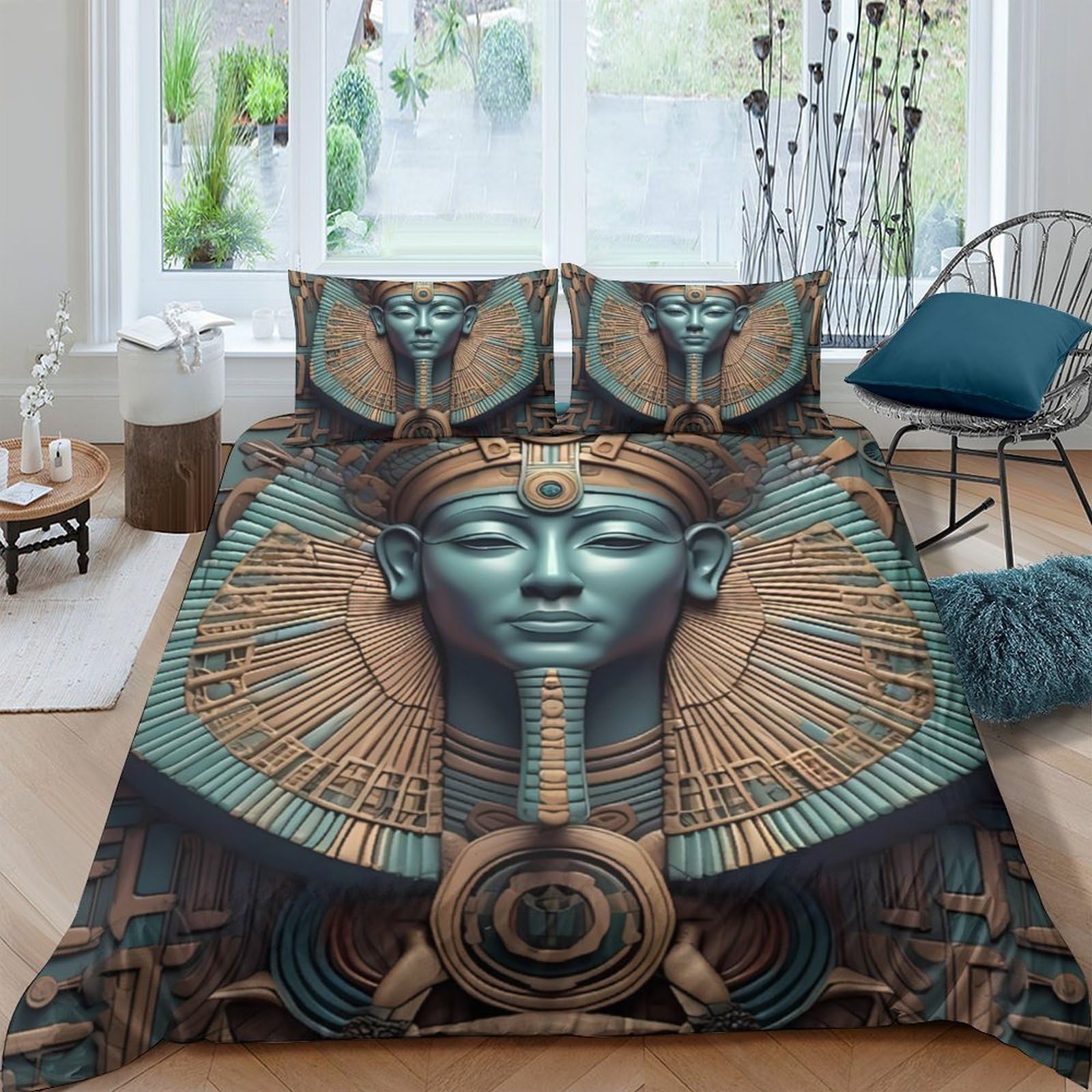 Ctjqhvkz Style-6 3D Printed Egyptian Pharaoh Fitted Sheet Microfiber Soft Breathable Ancient Sculpture Mattress Cover For Bedroom Dorm Decor Single（135X200cm）