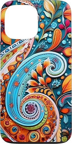 Funda para iPhone 13 Pro Max Vivid Blue and Orange Paisley Floral Art Case