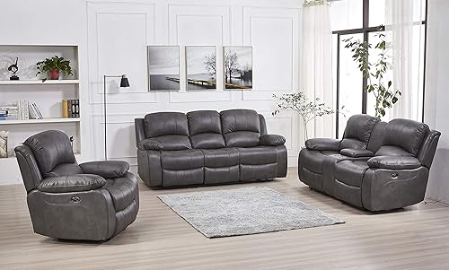 Miniatura 72 de Betsy Furniture Juego de sala de estar de cuero regenerado reclinable eléctrico (marrón, sofá biplaza)
