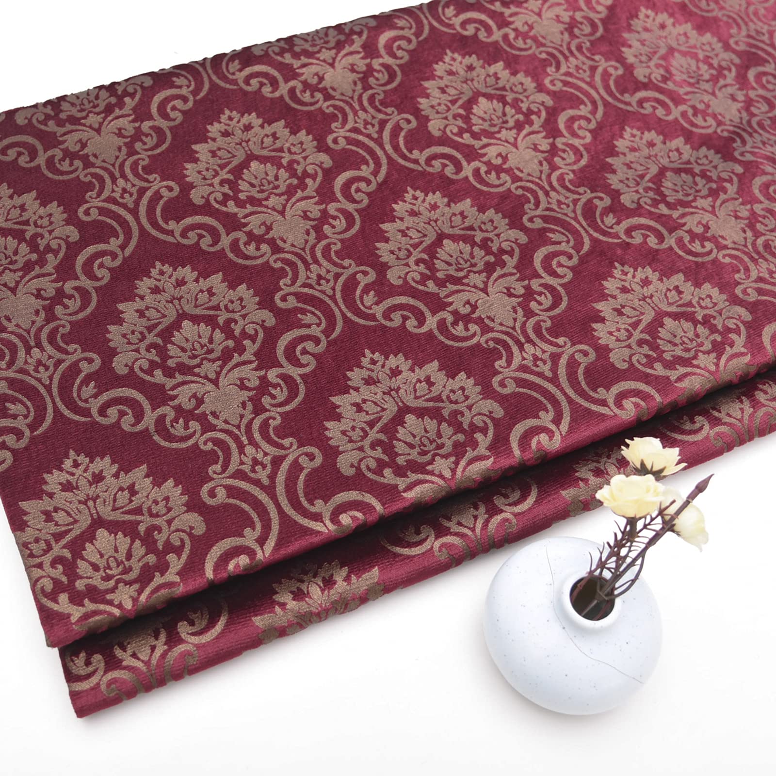 Rojo oscuro Tejido de terciopelo tela de terciopelo de sofá con estampado floral suave para materiales de manualidades de bricolaje almohadas, cortinas fondo de foto decorativo 145x100c(Size:1.45m*2m)