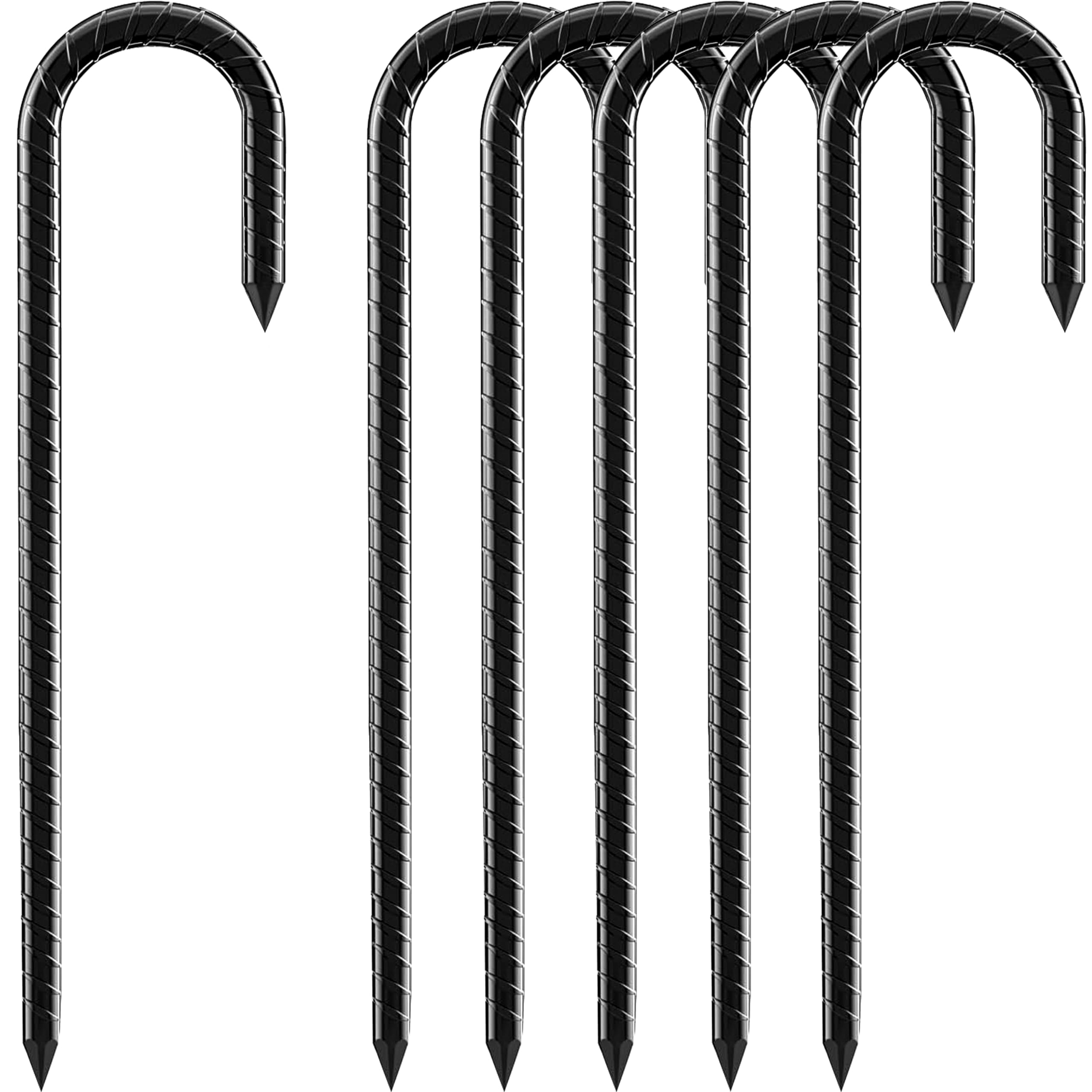 Fondlife Bodenanker,30cm Bodenpfähle,Verzinkter Stahl Bodenanker Trampolin,Bewehrungsstab Zeltheringe,Garten Pfähle,Camping Zelt Heringe. (Schwarz J, 6 Stück)