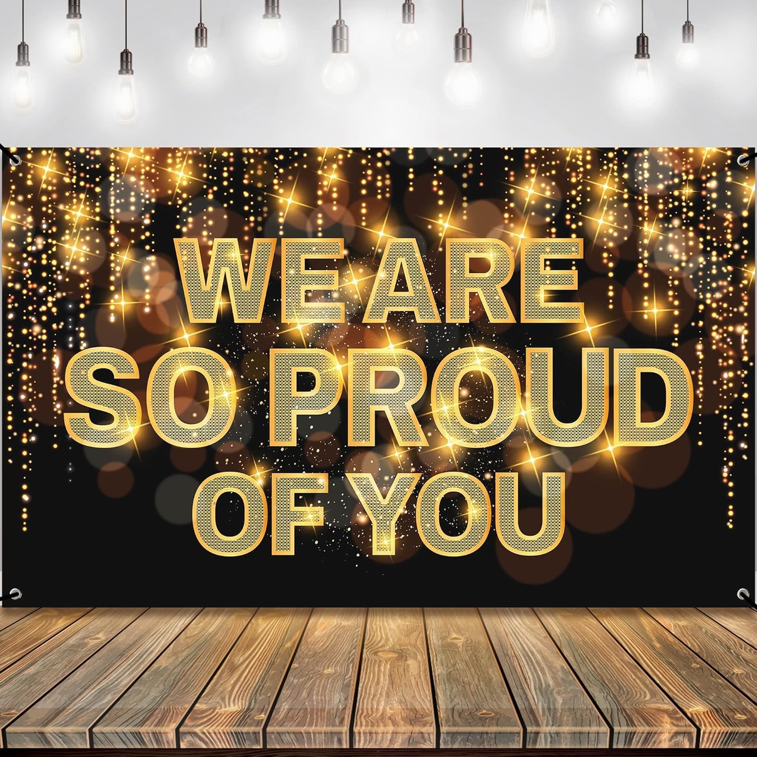 KatchOn, We Are So Proud of You Banner - XtraLarge, 72x44 Inch | Black and Gold Congratulations Banner for 2025 Graduation Party Decorations | Proud of You Backdrop for Graduation Decorations 2025