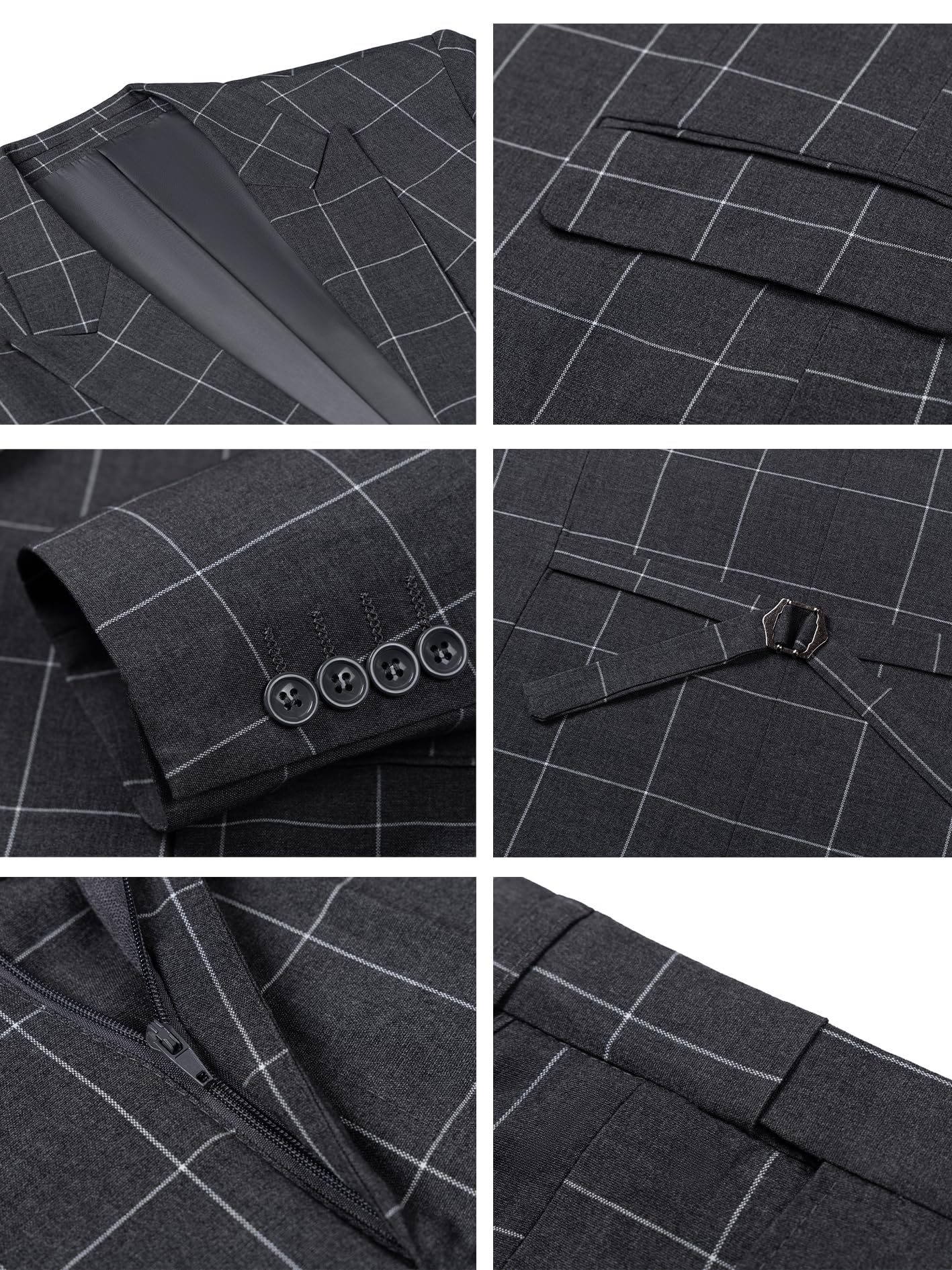 Solovedress Trajes para hombre 3 piezas Traje clásico de cuadros para hombre Sakko Pantalones Chaleco para bodas y negocios